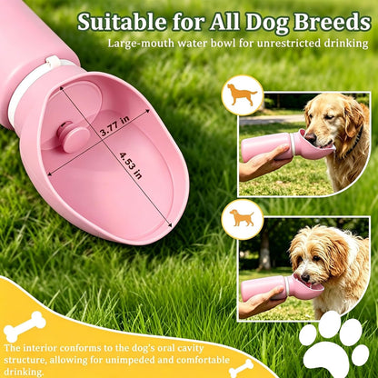 2 in 1 Foldable Dog Water Bottle, Leakproof Portable Pet Dispenser, Pink