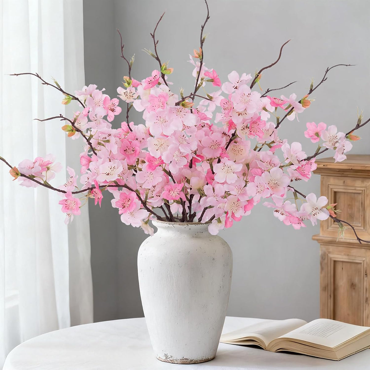 INXUGAO Artificial Cherry Blossom Branches Decor 12 PCS Fake Flowers Indoor