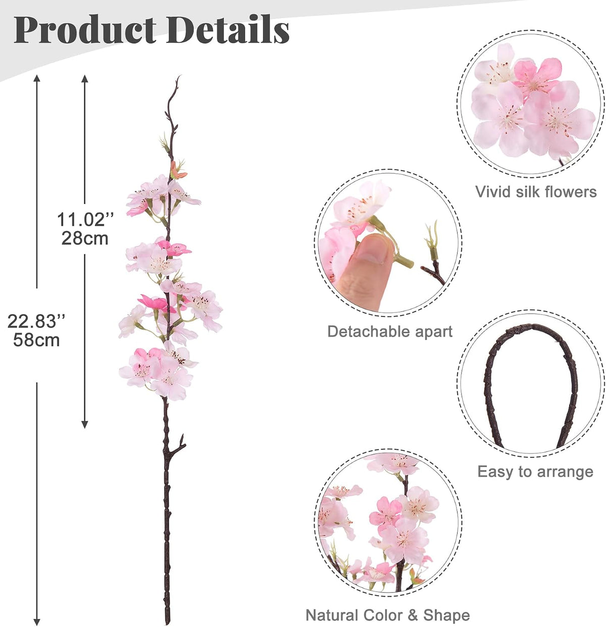 INXUGAO Artificial Cherry Blossom Branches Decor 12 PCS Fake Flowers Indoor