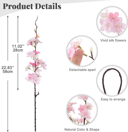 INXUGAO Artificial Cherry Blossom Branches Decor 12 PCS Fake Flowers Indoor