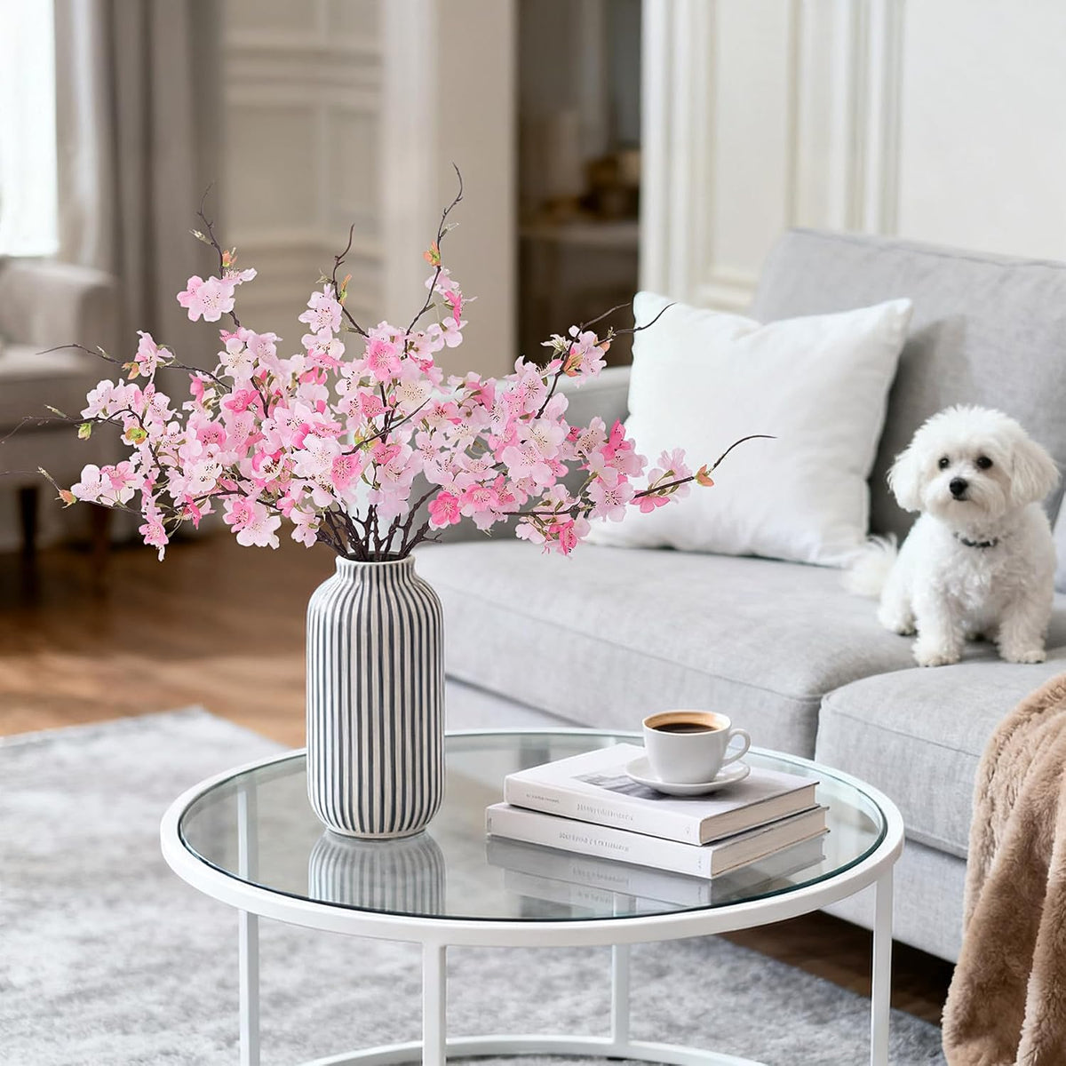INXUGAO Artificial Cherry Blossom Branches Decor 12 PCS Fake Flowers Indoor