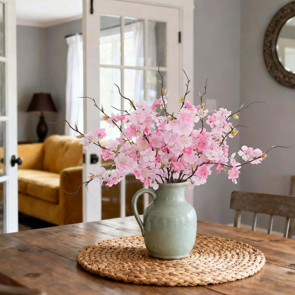 INXUGAO Artificial Cherry Blossom Branches Decor 12 PCS Fake Flowers Indoor