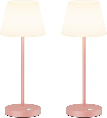 2 Pack Battery Operated Table Lamps, 6000mAh Cordless Battery Powered Desk Lamp, Modern LED Outdoor Waterproof Acrylic Table Lamps (Pink)