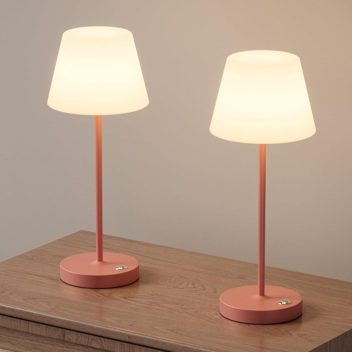 2 Pack Battery Operated Table Lamps, 6000mAh Cordless Battery Powered Desk Lamp, Modern LED Outdoor Waterproof Acrylic Table Lamps (Pink)