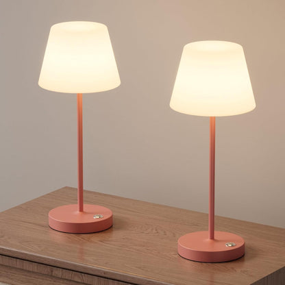 2 Pack Battery Operated Table Lamps, 6000mAh Cordless Battery Powered Desk Lamp, Modern LED Outdoor Waterproof Acrylic Table Lamps (Pink)