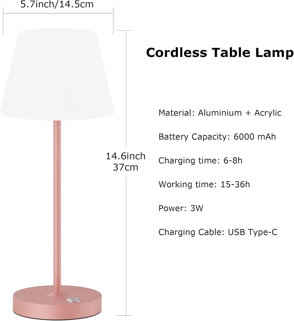 2 Pack Battery Operated Table Lamps, 6000mAh Cordless Battery Powered Desk Lamp, Modern LED Outdoor Waterproof Acrylic Table Lamps (Pink)