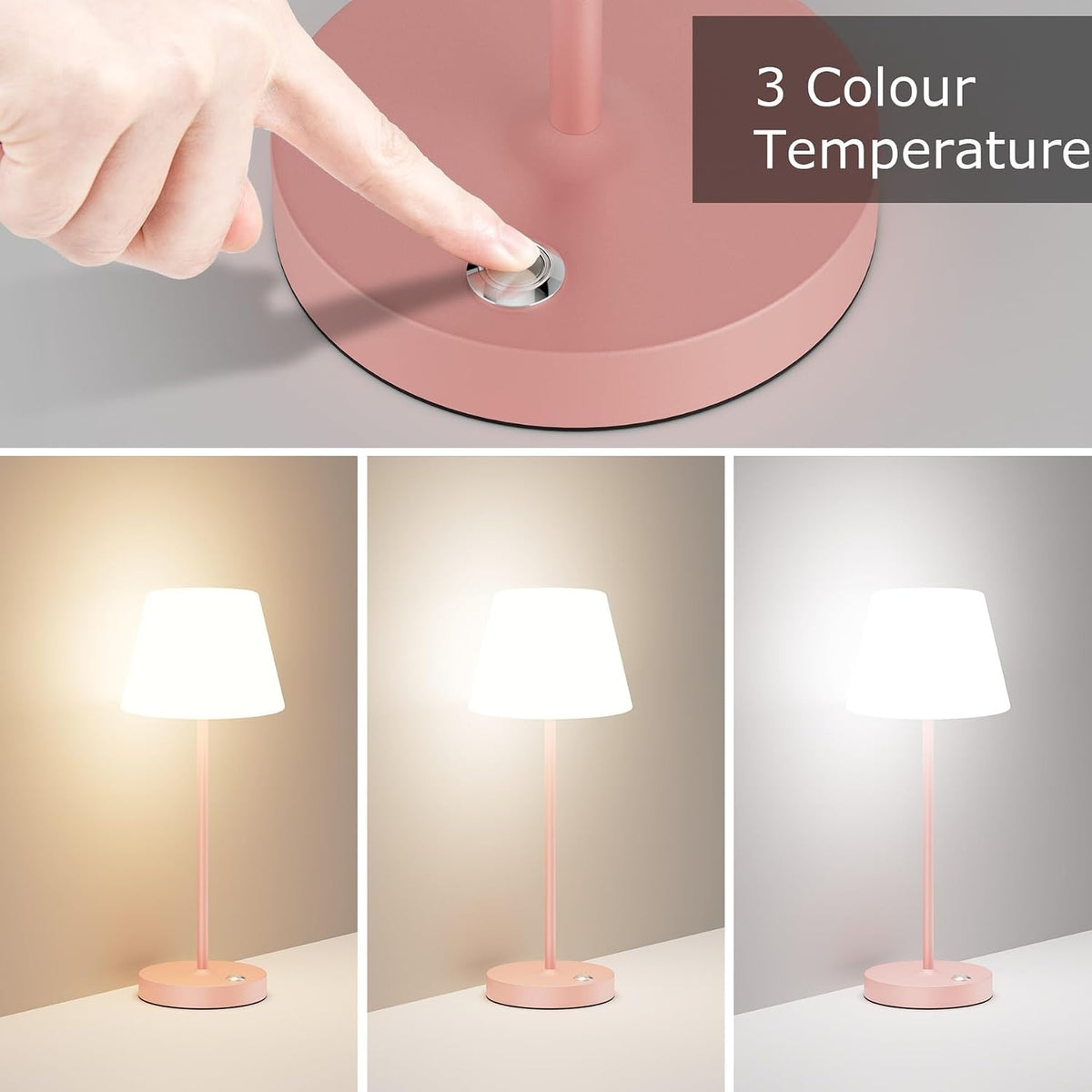 2 Pack Battery Operated Table Lamps, 6000mAh Cordless Battery Powered Desk Lamp, Modern LED Outdoor Waterproof Acrylic Table Lamps (Pink)