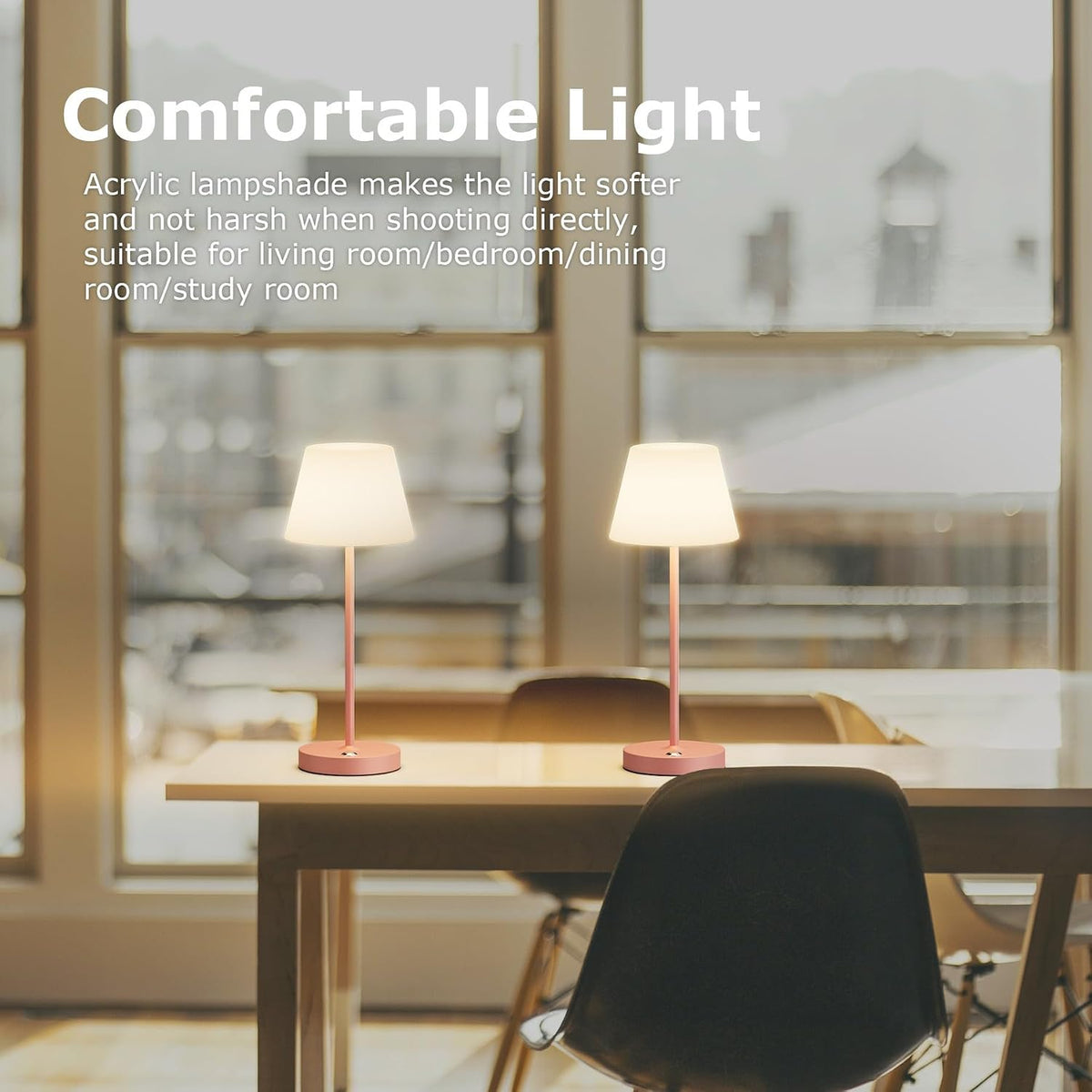 2 Pack Battery Operated Table Lamps, 6000mAh Cordless Battery Powered Desk Lamp, Modern LED Outdoor Waterproof Acrylic Table Lamps (Pink)