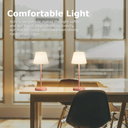 2 Pack Battery Operated Table Lamps, 6000mAh Cordless Battery Powered Desk Lamp, Modern LED Outdoor Waterproof Acrylic Table Lamps (Pink)
