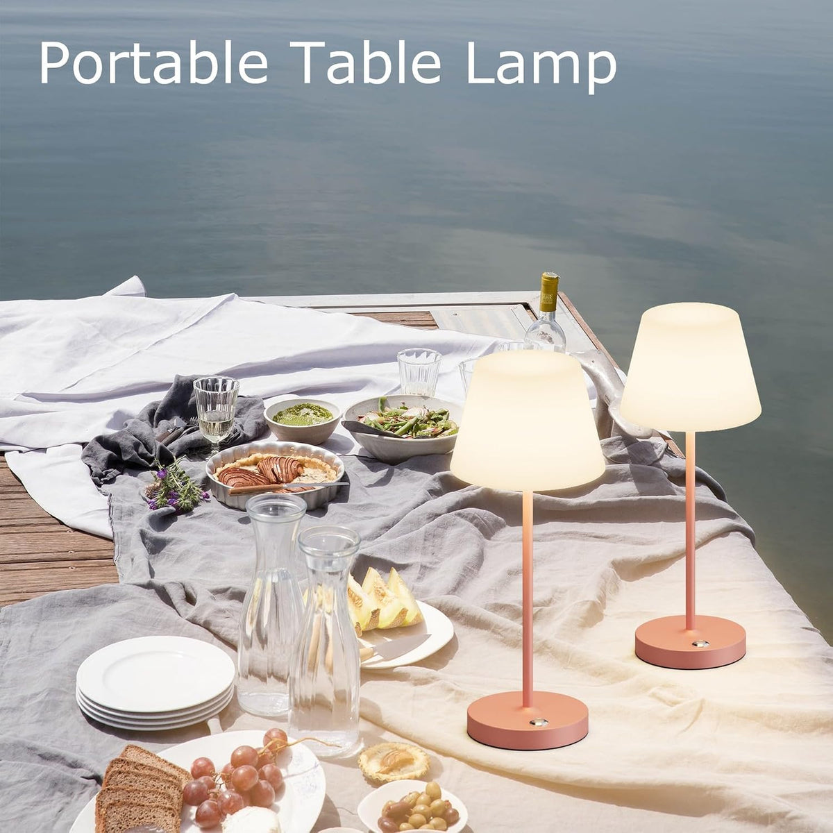 2 Pack Battery Operated Table Lamps, 6000mAh Cordless Battery Powered Desk Lamp, Modern LED Outdoor Waterproof Acrylic Table Lamps (Pink)