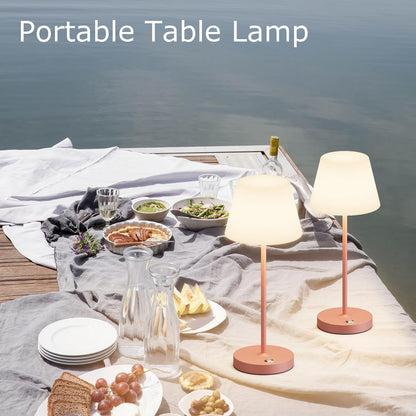 2 Pack Battery Operated Table Lamps, 6000mAh Cordless Battery Powered Desk Lamp, Modern LED Outdoor Waterproof Acrylic Table Lamps (Pink)
