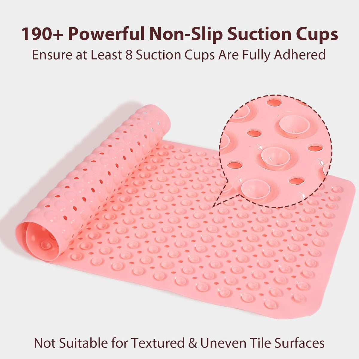 Non Slip Bathtub Mat Bath Shower Mat Pink 17"x30" Standard Size
