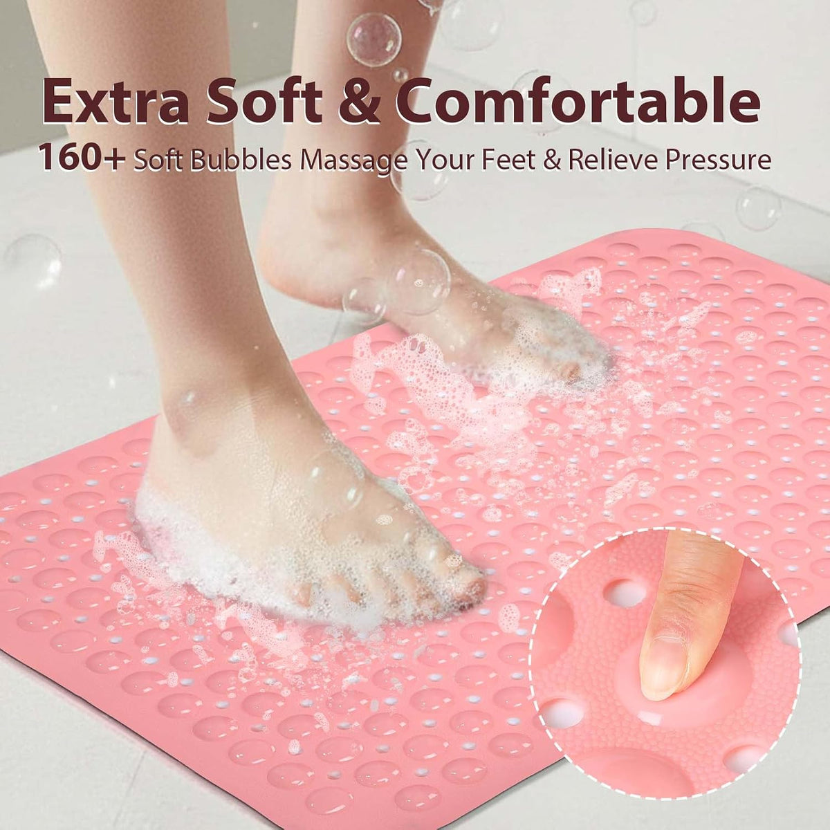 Non Slip Bathtub Mat Bath Shower Mat Pink 17"x30" Standard Size