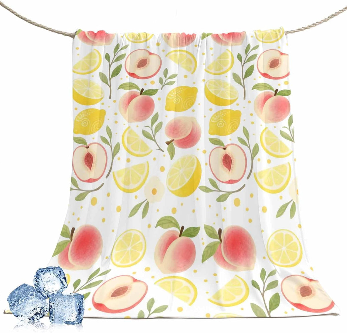Cooling Throw Blanket 50"x60" for Couch, Summer Fruit Lightweight Breathable Bed Blanket for Hot Sleepers, Spring Botanical Lemon Peach Soft Summer Cool Blankets for Travel, Sofa, Couch