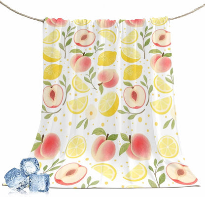Cooling Throw Blanket 50"x60" for Couch, Summer Fruit Lightweight Breathable Bed Blanket for Hot Sleepers, Spring Botanical Lemon Peach Soft Summer Cool Blankets for Travel, Sofa, Couch
