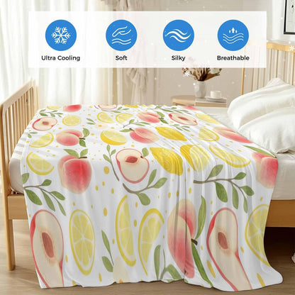 Cooling Throw Blanket 50"x60" for Couch, Summer Fruit Lightweight Breathable Bed Blanket for Hot Sleepers, Spring Botanical Lemon Peach Soft Summer Cool Blankets for Travel, Sofa, Couch