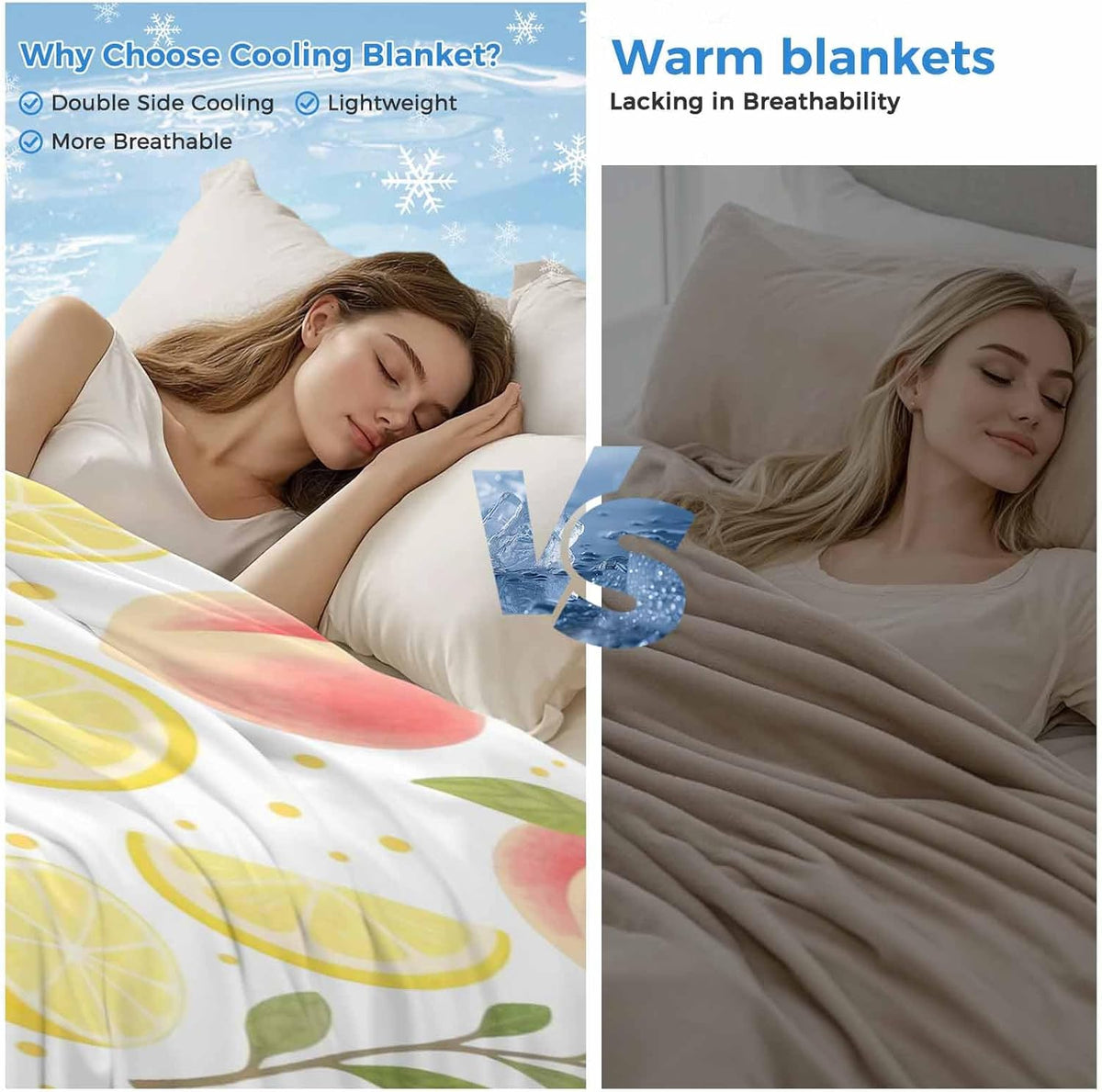 Cooling Throw Blanket 50"x60" for Couch, Summer Fruit Lightweight Breathable Bed Blanket for Hot Sleepers, Spring Botanical Lemon Peach Soft Summer Cool Blankets for Travel, Sofa, Couch