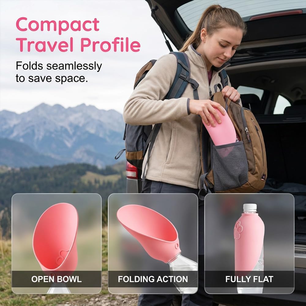Portable Dog Water Bottle Foldable Dog Travel Water Bottle (Pink, 1 PCS)