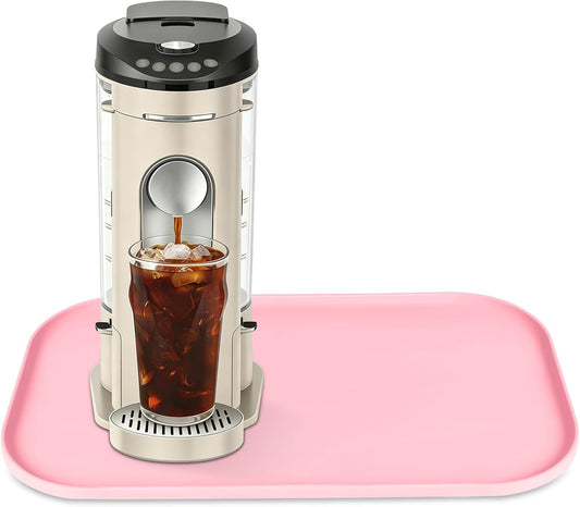 Silicone Coffee Maker Mat with Lip for Countertops 17.4'' x 10.6'' Pink