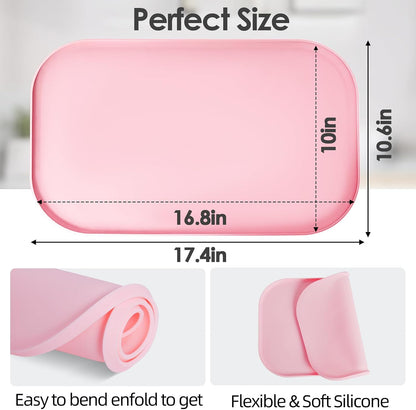 Silicone Coffee Maker Mat with Lip for Countertops 17.4'' x 10.6'' Pink