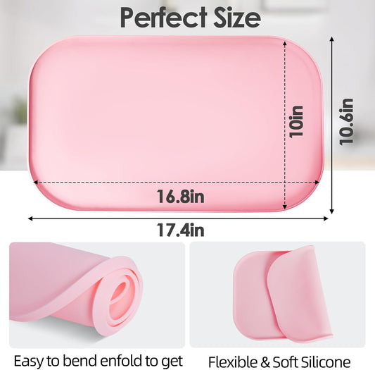 Silicone Coffee Maker Mat with Lip for Countertops 17.4'' x 10.6'' Pink