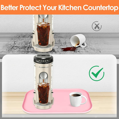 Silicone Coffee Maker Mat with Lip for Countertops 17.4'' x 10.6'' Pink