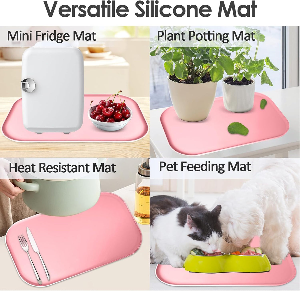 Silicone Coffee Maker Mat with Lip for Countertops 17.4'' x 10.6'' Pink