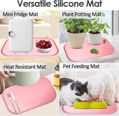 Silicone Coffee Maker Mat with Lip for Countertops 17.4'' x 10.6'' Pink
