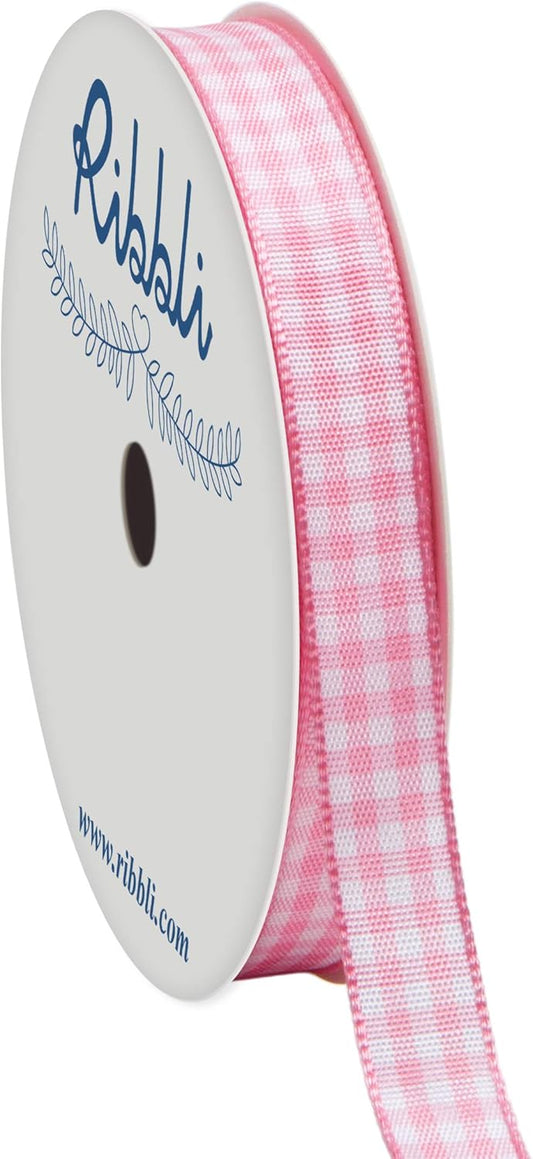 Light Pink and White Gingham Ribbon,100% Polyester Woven Edge,3/8 Inch x 10 Yard,Plaid Ribbon Use for Baby Shower,Gift Wrapping,Party Decoration
