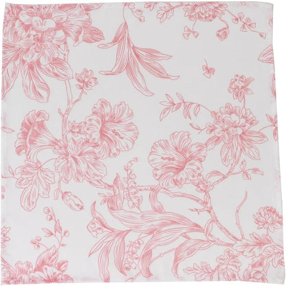 White Pink 17x17 in Floral French Toile Polyester Table Napkins, 5 Pieces for Wedding Party Reception Events Decorations Supplies