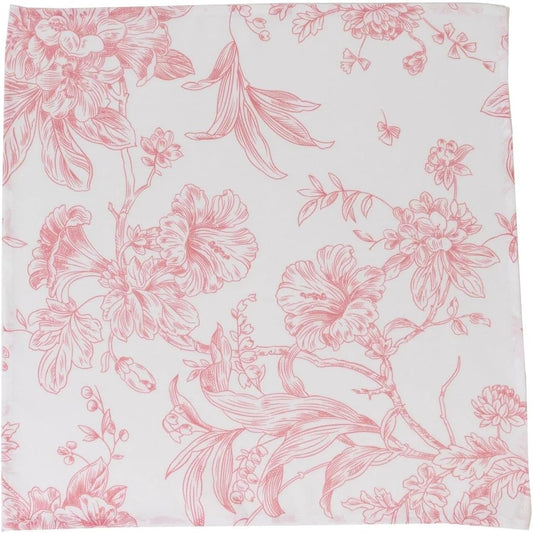 White Pink 17x17 in Floral French Toile Polyester Table Napkins, 5 Pieces for Wedding Party Reception Events Decorations Supplies