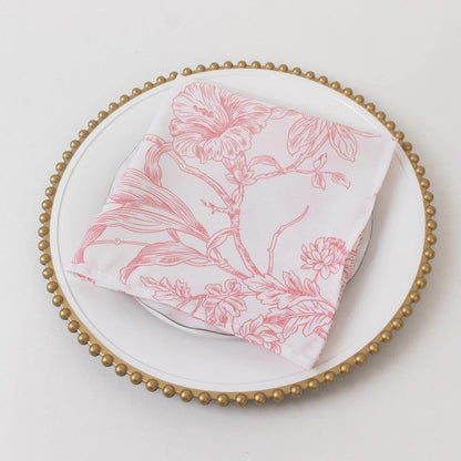 White Pink 17x17 in Floral French Toile Polyester Table Napkins, 5 Pieces for Wedding Party Reception Events Decorations Supplies