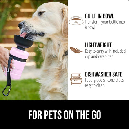 Dog Water Bottle, Portable Water Bowl Dispenser for Dogs, 12 oz Leak Proof Pet Travel Squeeze Bottles, Food Grade Silicone, to Go Puppy Essentials, Hiking Camping Trip Accessories, Pink