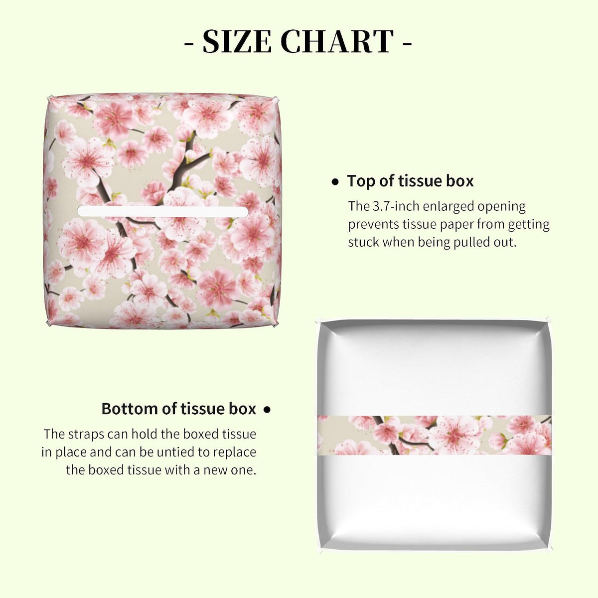 Pink Cherry Blossom Tissue Box Cover Square Leather Tissue Holder Waterproof Facial Paper Organizer Dispenser Cube Paper Cover Case for Home Office Bathroom Vanity Countertop