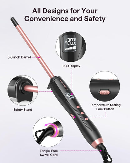Wavytalk 3/8 Inch Small Curling Iron for Short & Long Hair, Ceramic Barrel