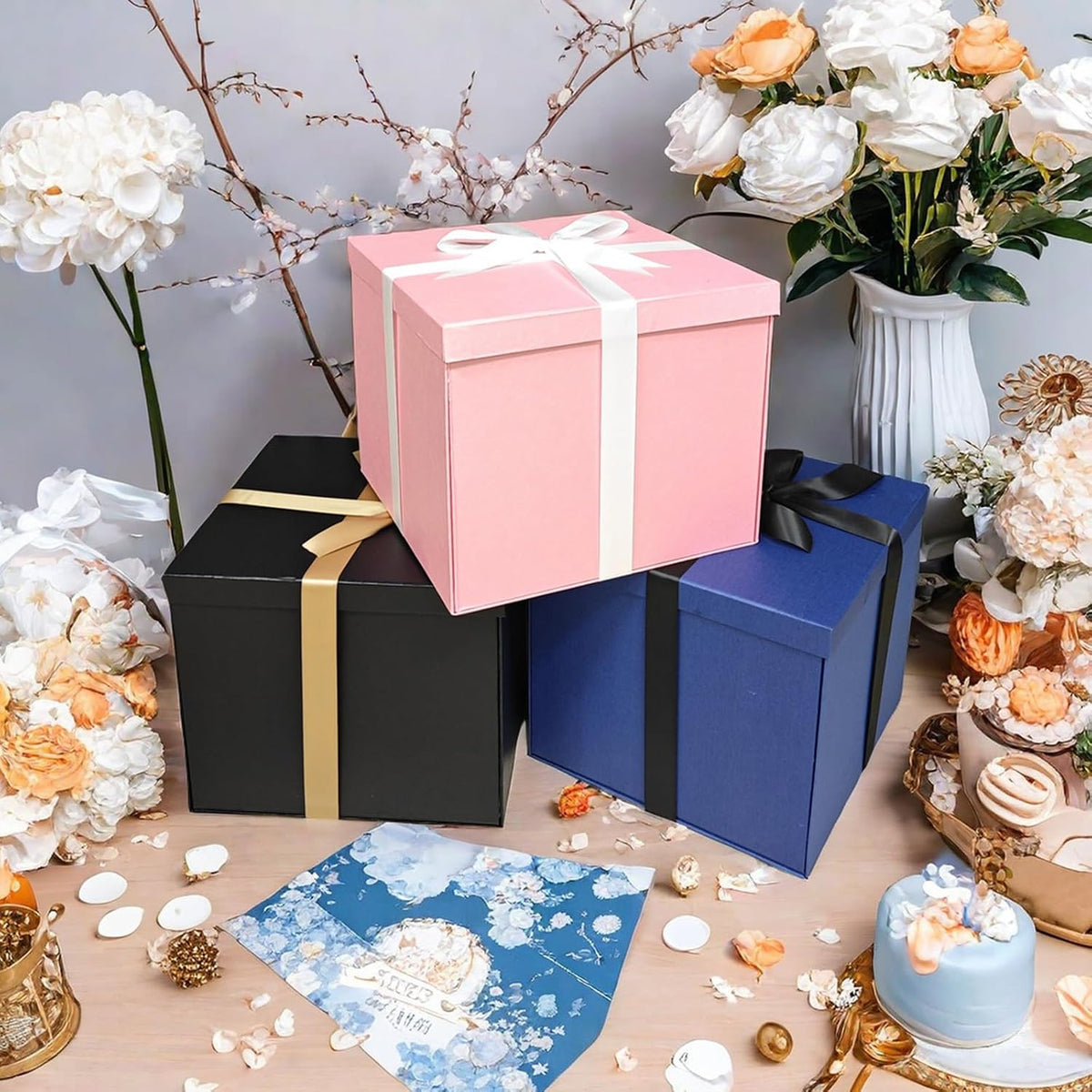 Large Pink Gift Box with Lid 12x12x10 Inches