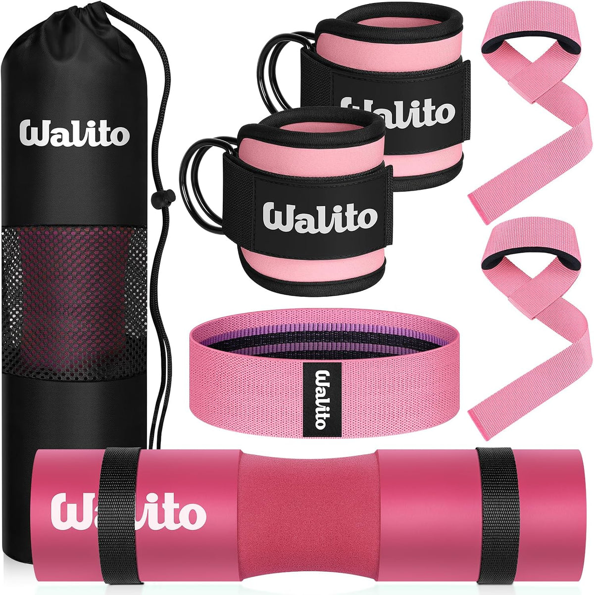 8Pcs Barbell Pad Set for Hip Thrust - Squat Pad,Gym Accessories for Women with Bar Bad,Bench Press, with Gym Ankle Straps,Resistance Bands for Working Out,Lifting Strap,Carry Bag