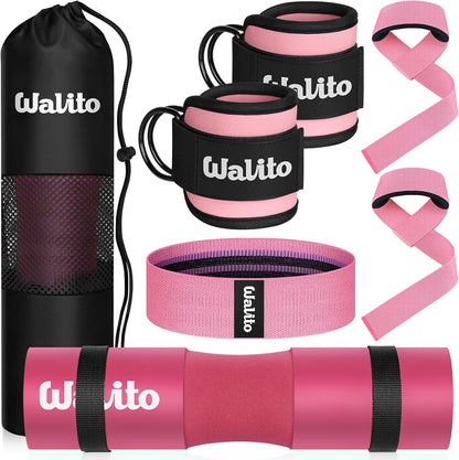 8Pcs Barbell Pad Set for Hip Thrust - Squat Pad,Gym Accessories for Women with Bar Bad,Bench Press, with Gym Ankle Straps,Resistance Bands for Working Out,Lifting Strap,Carry Bag