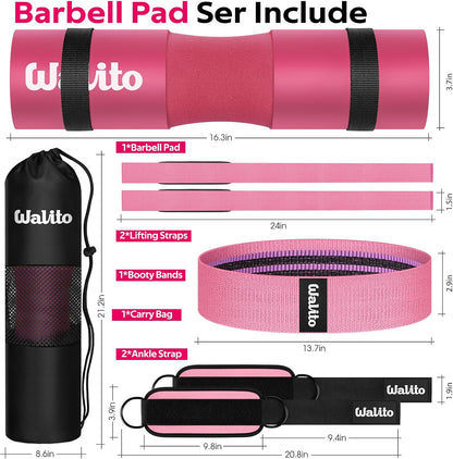 8Pcs Barbell Pad Set for Hip Thrust - Squat Pad,Gym Accessories for Women with Bar Bad,Bench Press, with Gym Ankle Straps,Resistance Bands for Working Out,Lifting Strap,Carry Bag