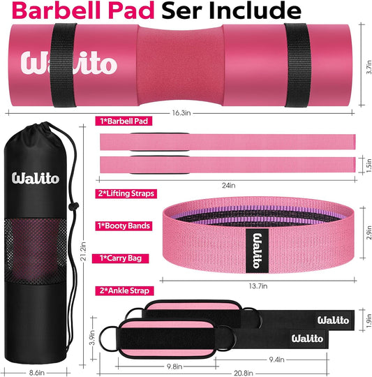 8Pcs Barbell Pad Set for Hip Thrust - Squat Pad,Gym Accessories for Women with Bar Bad,Bench Press, with Gym Ankle Straps,Resistance Bands for Working Out,Lifting Strap,Carry Bag