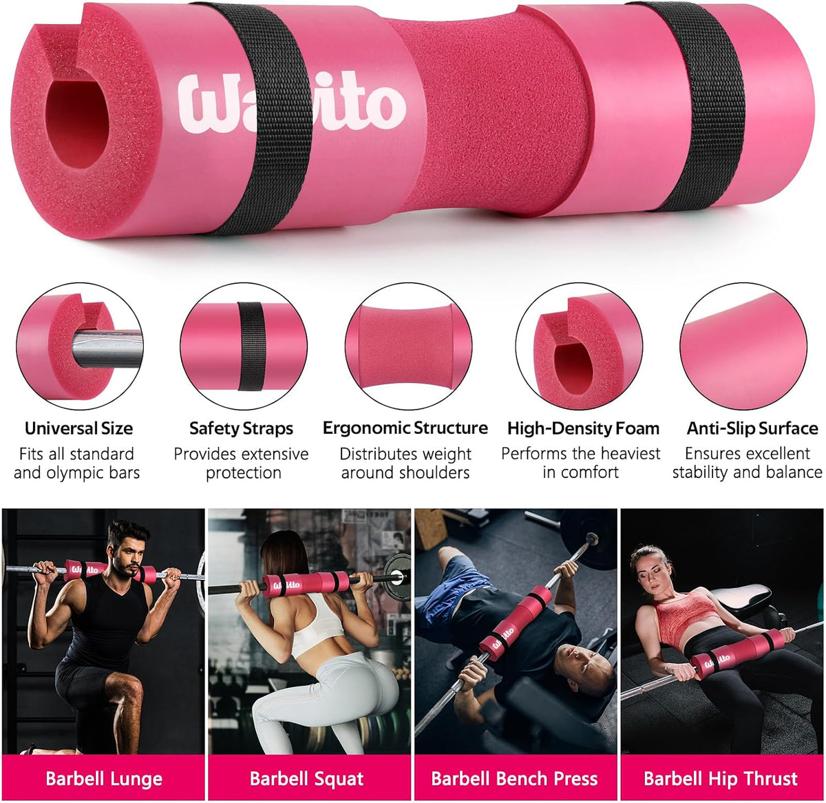 8Pcs Barbell Pad Set for Hip Thrust - Squat Pad,Gym Accessories for Women with Bar Bad,Bench Press, with Gym Ankle Straps,Resistance Bands for Working Out,Lifting Strap,Carry Bag