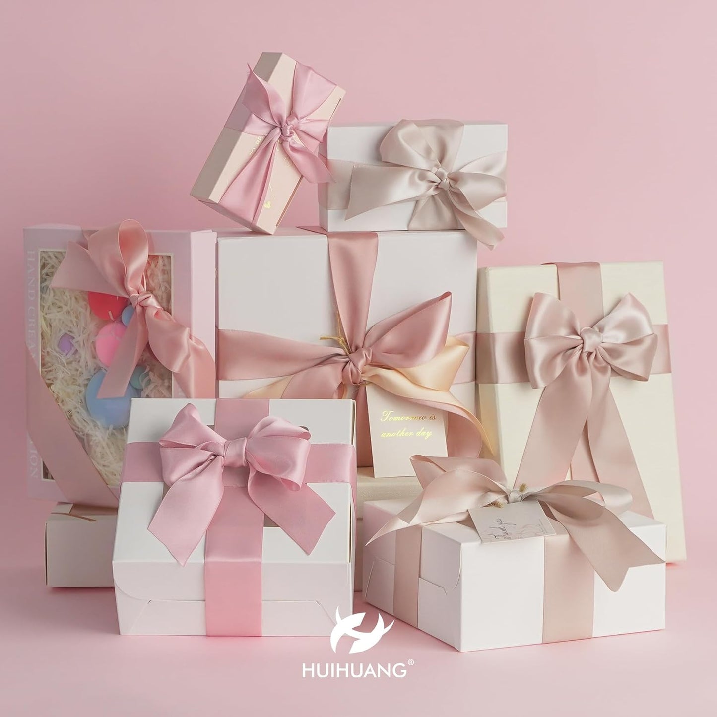 Rose Pink Ribbon 1-1/2" Dusty Rose/Rose Gold/Rose Pink/Rosy Mauve/Vanilla/Peach Satin Ribbons for Wedding Flower Bouquet Bows Bridal Gift Wrap and Crafts- 6 Rolls, Total 30 Yards