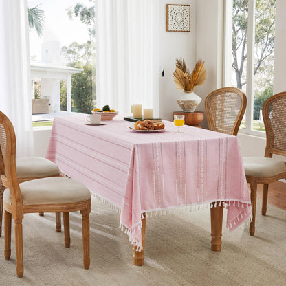 ZeeMart Hemstitched Striped Boho Table Cloth, 60x84 Inch Pink