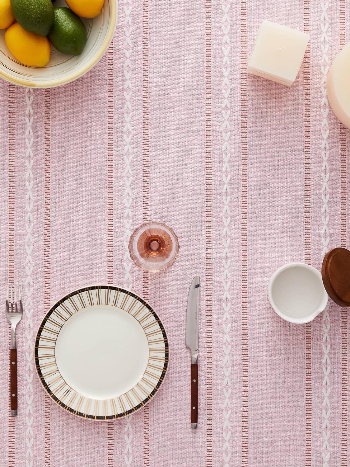 ZeeMart Hemstitched Striped Boho Table Cloth, 60x84 Inch Pink