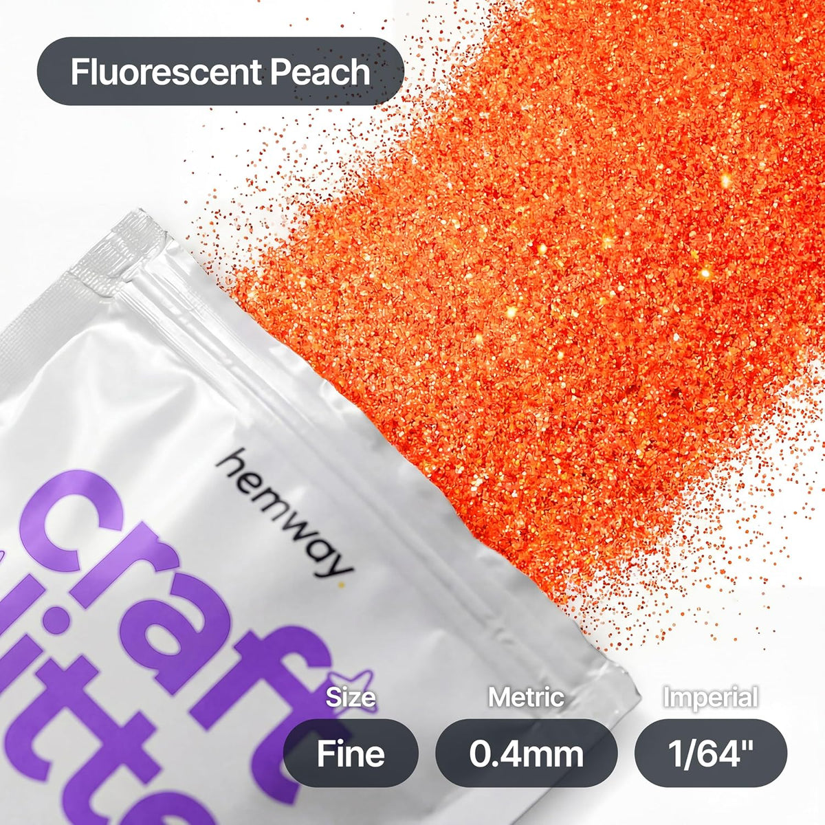Craft Glitter Fluorescent Peach 100g Fine Glitter