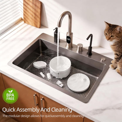 DOGNESS Pet Water Fountain for Cat & Small Dog 34oz/1L (D03-White) | 13° Inclined Triple Filtration whisper-quiet,Automatic Water Fountains for cats indoor,Melamine materials
