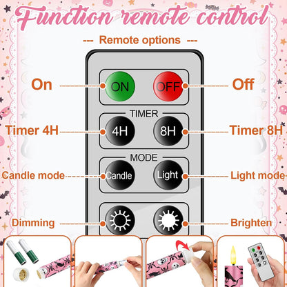 6 Pcs Halloween LED Flameless Candle Set Pink Spooky Taper Candles Battery Operated with Remote Cute Ghost Candles Horror Pumpkin Decorations for Home Halloween Party Favors Holiday Decor