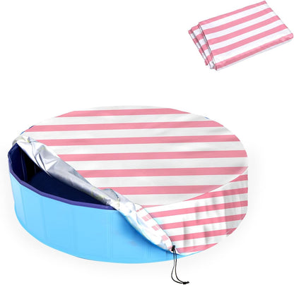 Foldable Round Dog Swimming Pool Cover, for 32"/48"/63" Collapsible Outdoor Tub,PVC Coating Waterproof and UV Protection (S-32 * 8 inch, Pink Stripes)