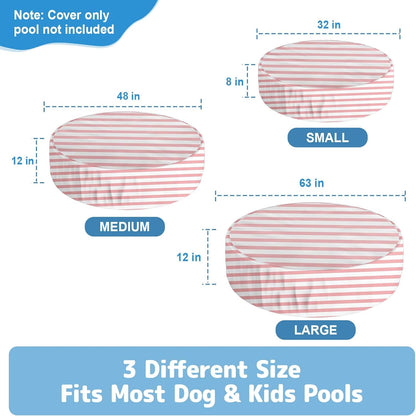 Foldable Round Dog Swimming Pool Cover, for 32"/48"/63" Collapsible Outdoor Tub,PVC Coating Waterproof and UV Protection (S-32 * 8 inch, Pink Stripes)