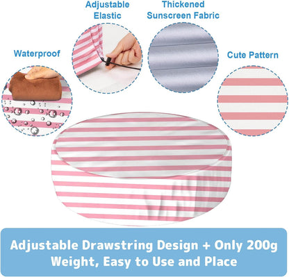 Foldable Round Dog Swimming Pool Cover, for 32"/48"/63" Collapsible Outdoor Tub,PVC Coating Waterproof and UV Protection (S-32 * 8 inch, Pink Stripes)